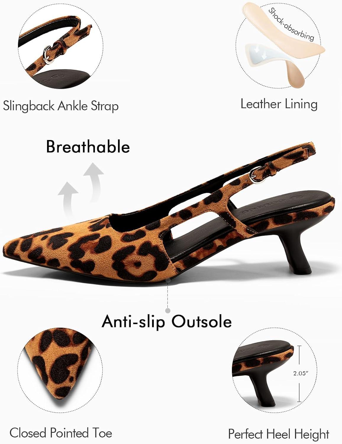 image:imageCoutgo Womens Pointed Toe Slingback Kitten Heel PumpsLeopard Color