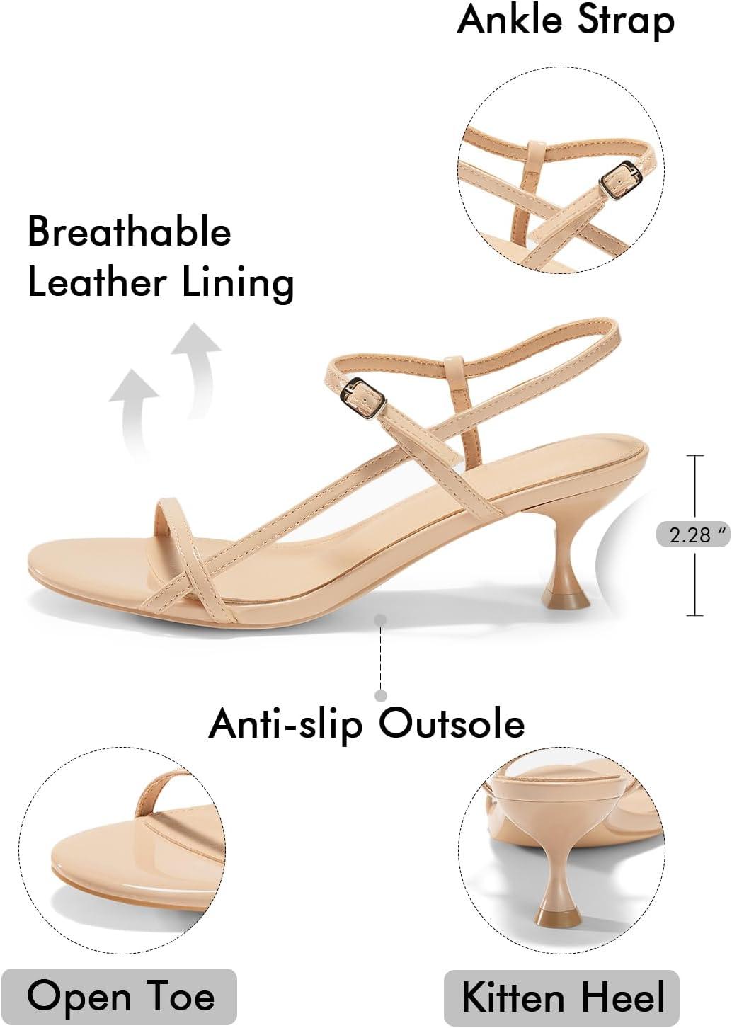 image:imageCoutgo Womens Strappy Heeled Sandals Kitten Low Heel Open Toe Ankle Strap Party Wedding Dress ShoesNude