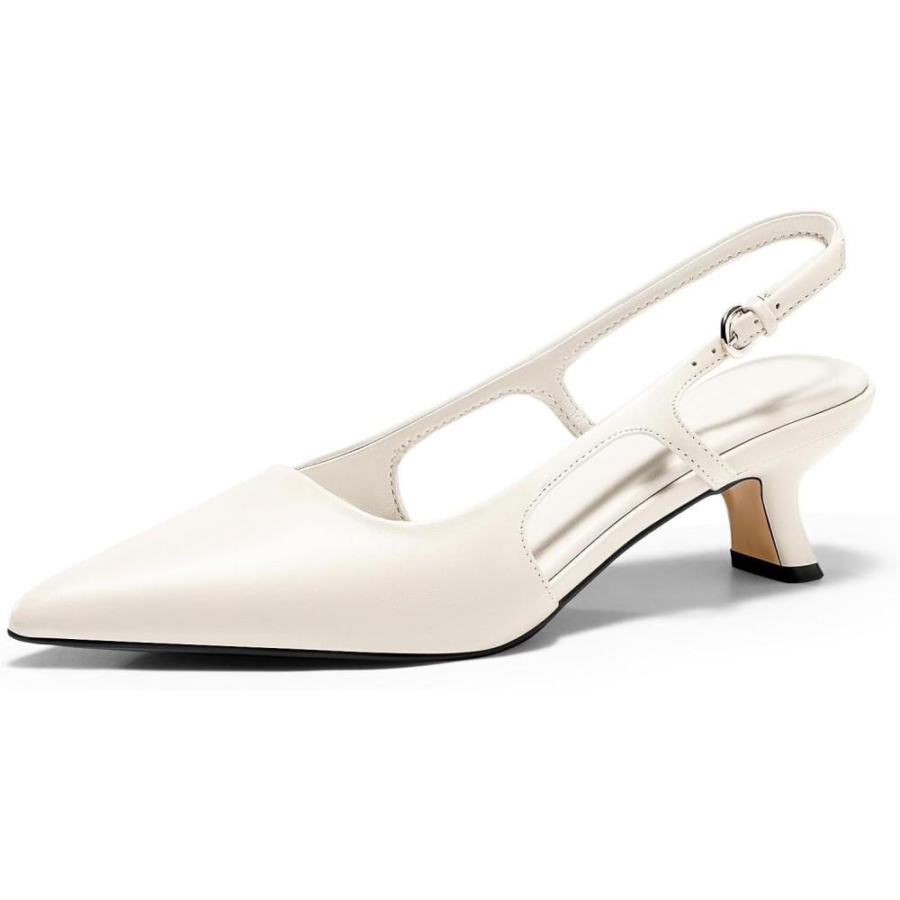 image:imageCoutgo Womens Pointed Toe Slingback Kitten Heel PumpsWhite