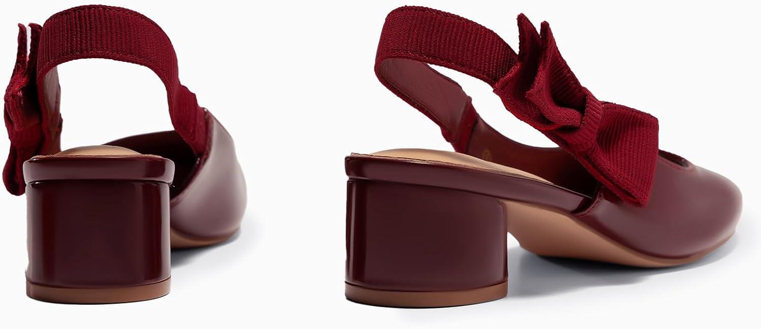 image:imageCoutgo Womens Slingback Chunky Heels Bow Closed Square Toe Slip On Work Pumps Dress ShoesDeep Red