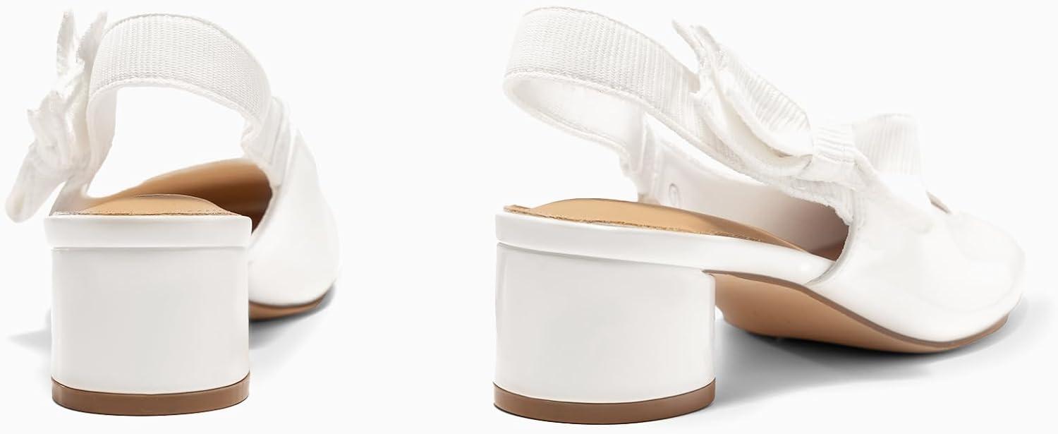 image:imageCoutgo Womens Slingback Chunky Heels Bow Closed Square Toe Slip On Work Pumps Dress ShoesWhite