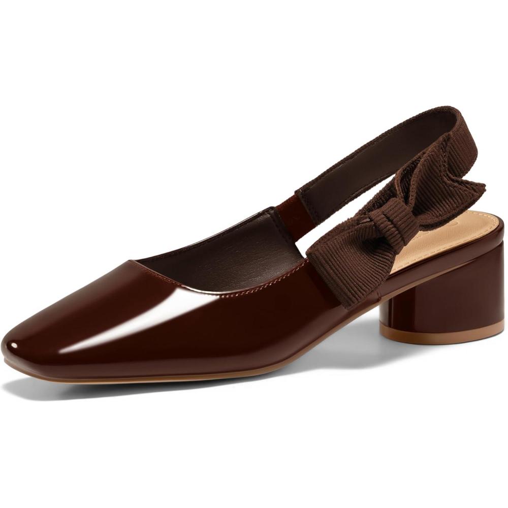 image:imageCoutgo Womens Slingback Chunky Heels Bow Closed Square Toe Slip On Work Pumps Dress ShoesCoffee