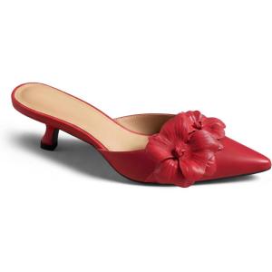 Coutgo Womens Kitten Heels Mules Low Heel Closed Pointed Toe Dressy Shoes Flower Slip On Party Pump Shoes(Red)