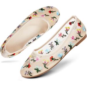 Coutgo Women’s Mesh Ballet Flats(Khaki)