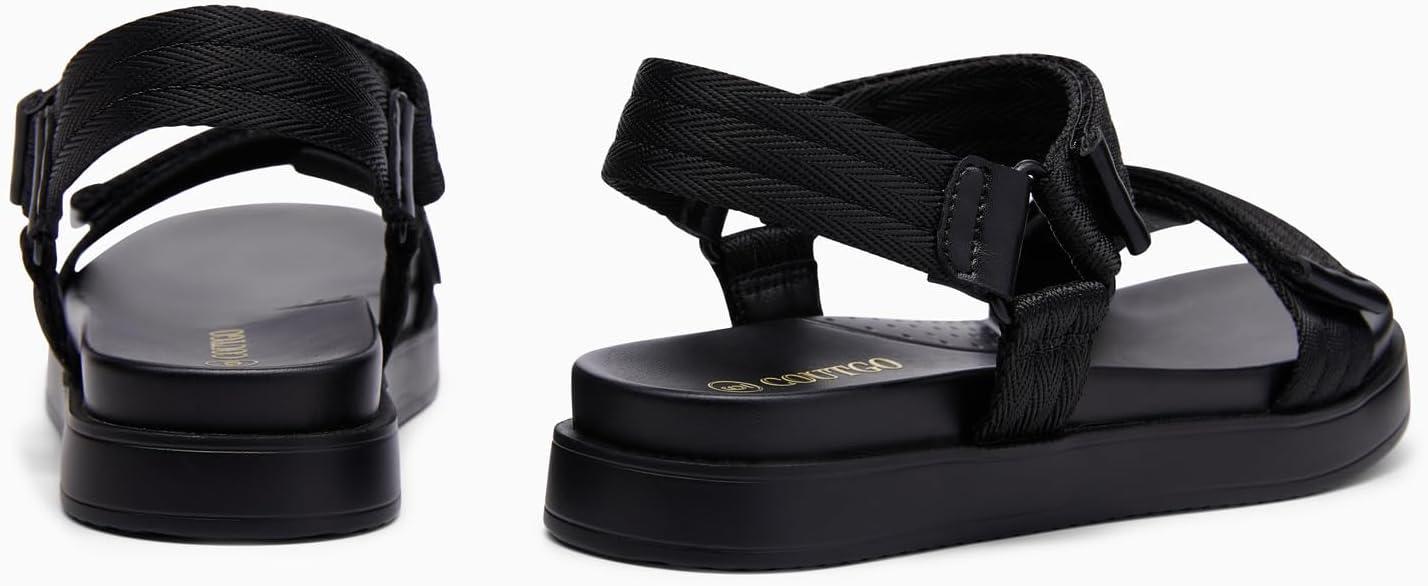 image:imageCoutgo Womens Flat Sandals Arch Support Adjustable Strap Sandals Comfort Walking Summer Beach ShoesBlack Textile