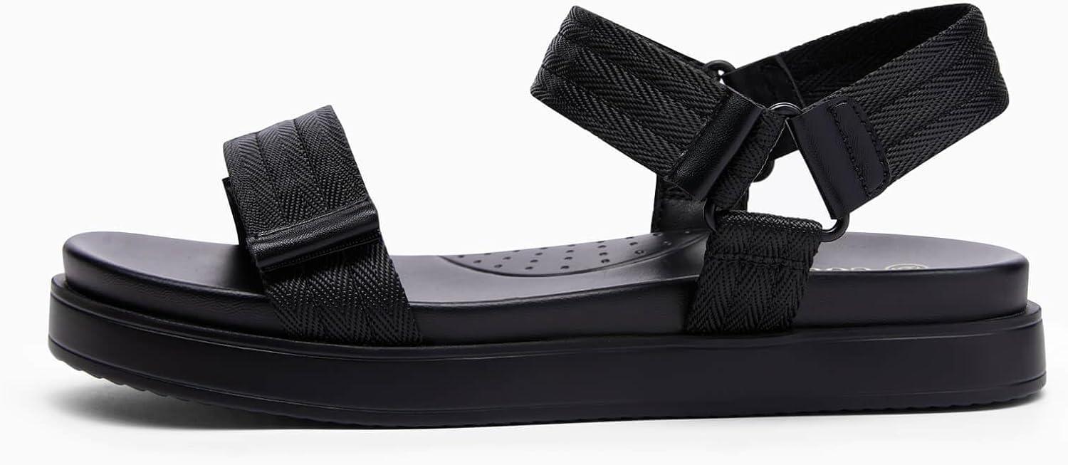 image:imageCoutgo Womens Flat Sandals Arch Support Adjustable Strap Sandals Comfort Walking Summer Beach ShoesBlack Textile