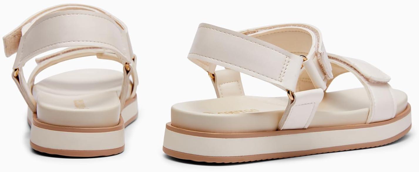 image:imageCoutgo Womens Flat Sandals Arch Support Adjustable Strap Sandals Comfort Walking Summer Beach ShoesCream White Pu