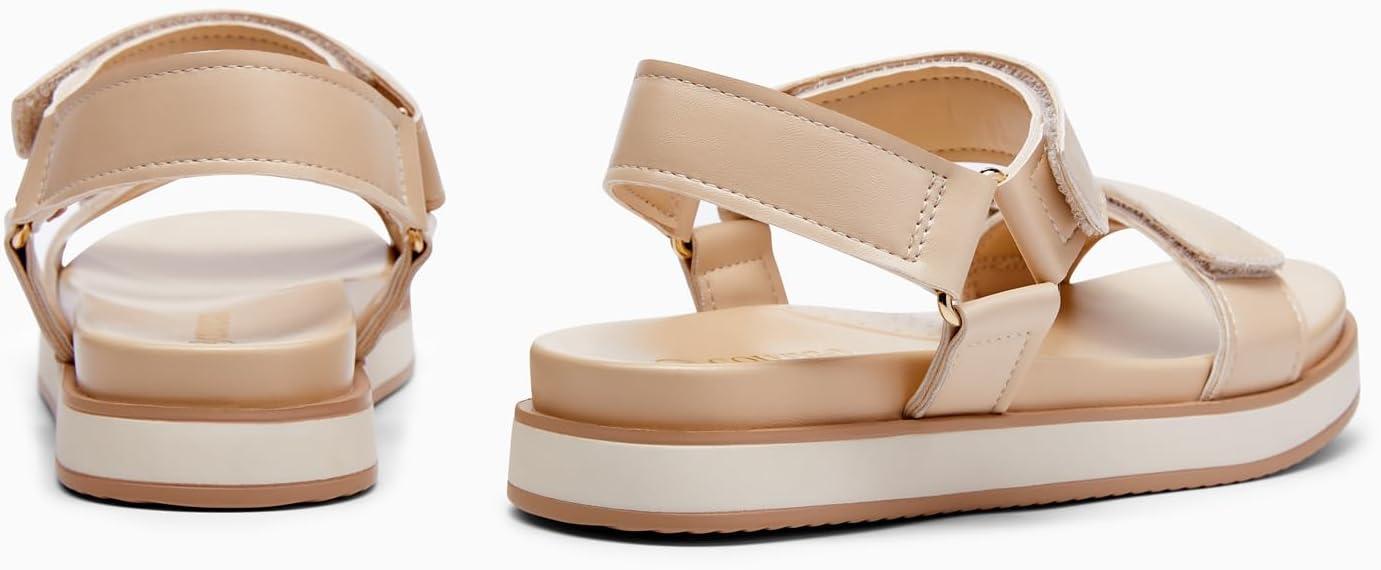 image:imageCoutgo Womens Flat Sandals Arch Support Adjustable Strap Sandals Comfort Walking Summer Beach ShoesNude Pu