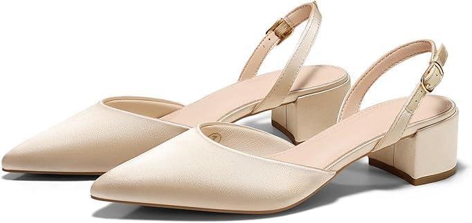 image:imageCoutgo Womens Low Chunky Heels Slingback Closed Pointed Toe Pumps Party Wedding Dress ShoesChampagne Gold1