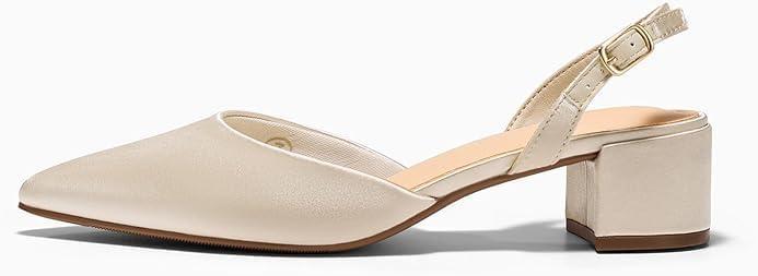 image:imageCoutgo Womens Low Chunky Heels Slingback Closed Pointed Toe Pumps Party Wedding Dress ShoesChampagne Gold1