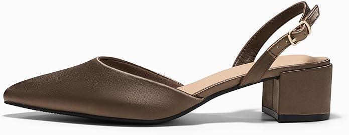 image:imageCoutgo Womens Low Chunky Heels Slingback Closed Pointed Toe Pumps Party Wedding Dress ShoesDark Brown1