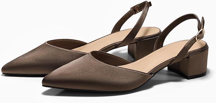 image:imageCoutgo Womens Low Chunky Heels Slingback Closed Pointed Toe Pumps Party Wedding Dress ShoesDark Brown1