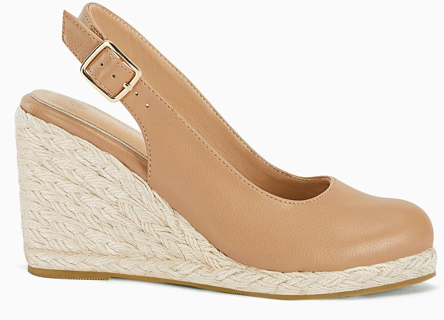 image:imageCoutgo Womens Platform Wedges Sandals Espadrilles Closed Toe Slingback Pumps Ankle Buckle Strap Summer Beach Dress ShoesCamel