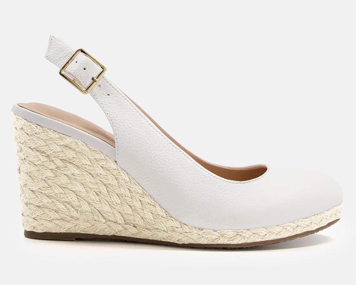 image:imageCoutgo Womens Platform Wedges Sandals Espadrilles Closed Toe Slingback Pumps Ankle Buckle Strap Summer Beach Dress ShoesWhite