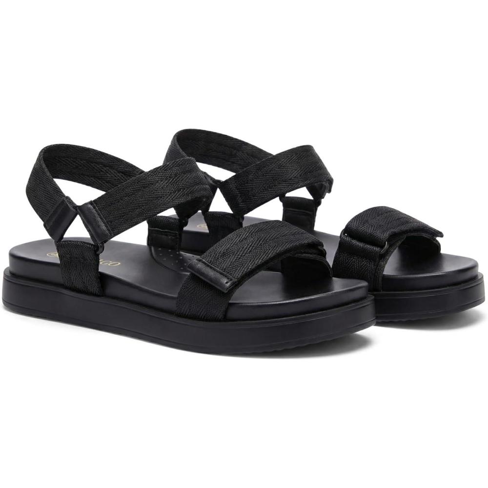 image:imageCoutgo Womens Flat Sandals Arch Support Adjustable Strap Sandals Comfort Walking Summer Beach ShoesBlack Textile