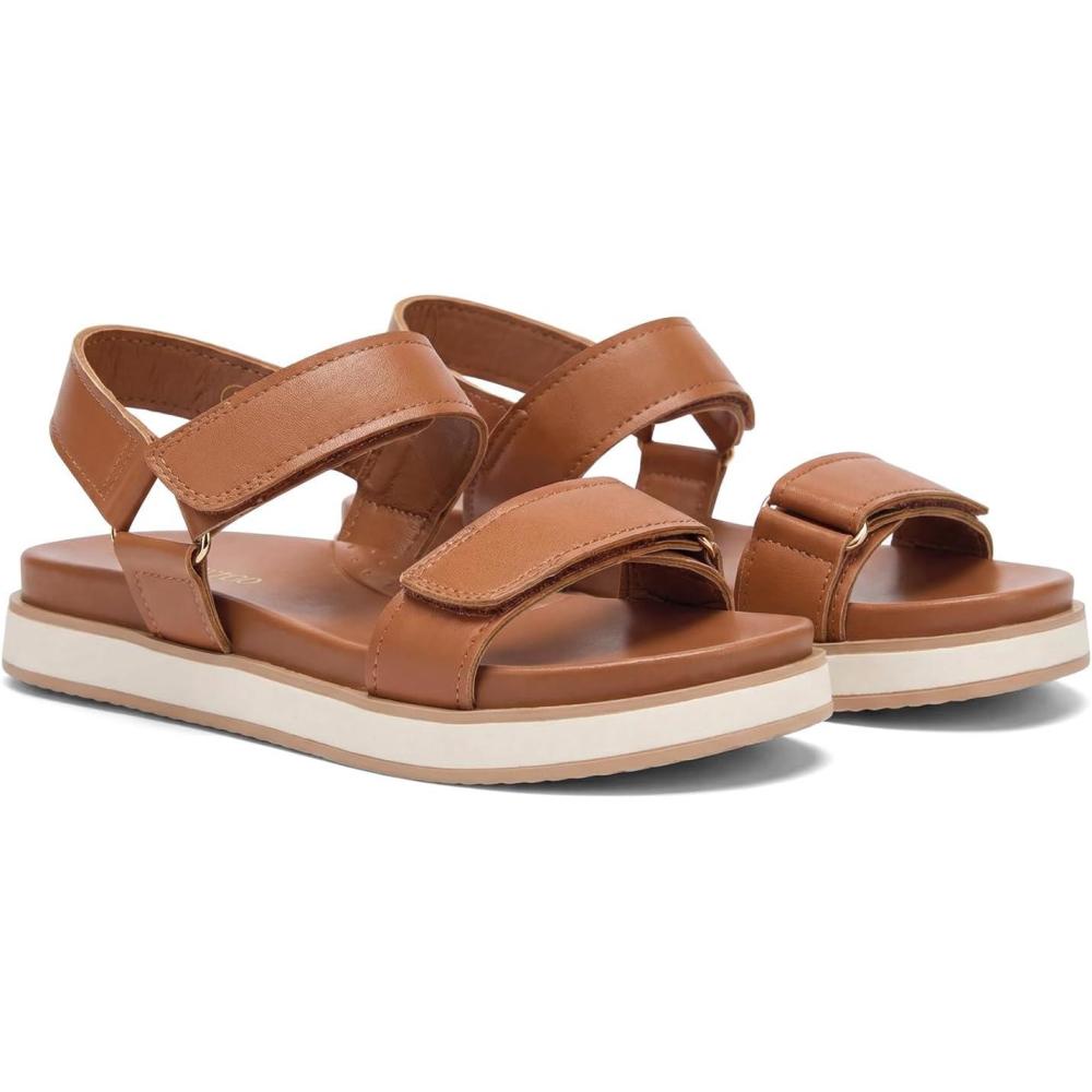 image:imageCoutgo Womens Flat Sandals Arch Support Adjustable Strap Sandals Comfort Walking Summer Beach ShoesBrown Pu