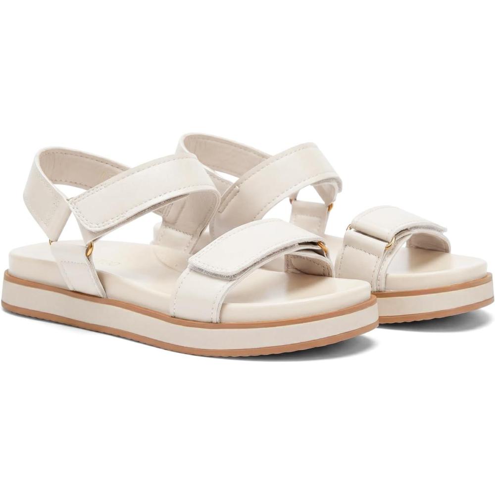 image:imageCoutgo Womens Flat Sandals Arch Support Adjustable Strap Sandals Comfort Walking Summer Beach ShoesCream White Pu