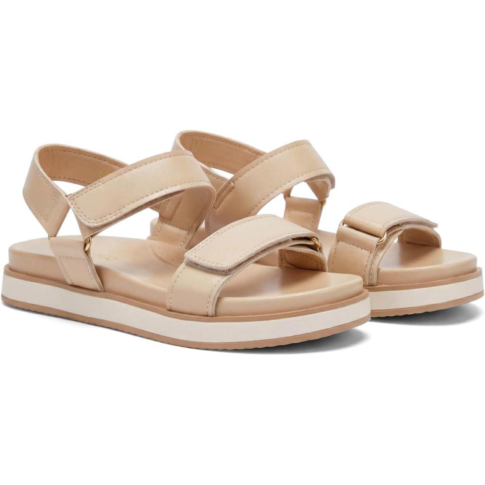 image:imageCoutgo Womens Flat Sandals Arch Support Adjustable Strap Sandals Comfort Walking Summer Beach ShoesNude Pu