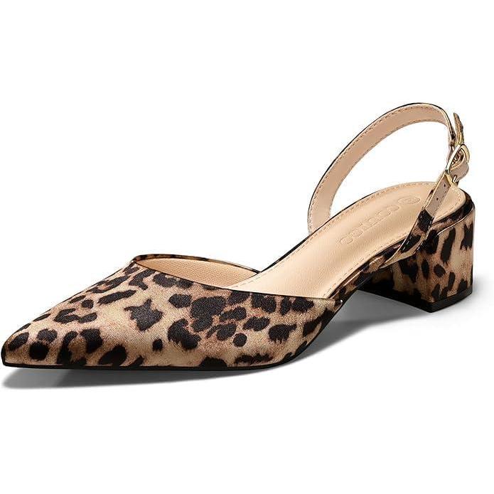 image:imageCoutgo Womens Low Chunky Heels Slingback Closed Pointed Toe Pumps Party Wedding Dress ShoesLeopard1