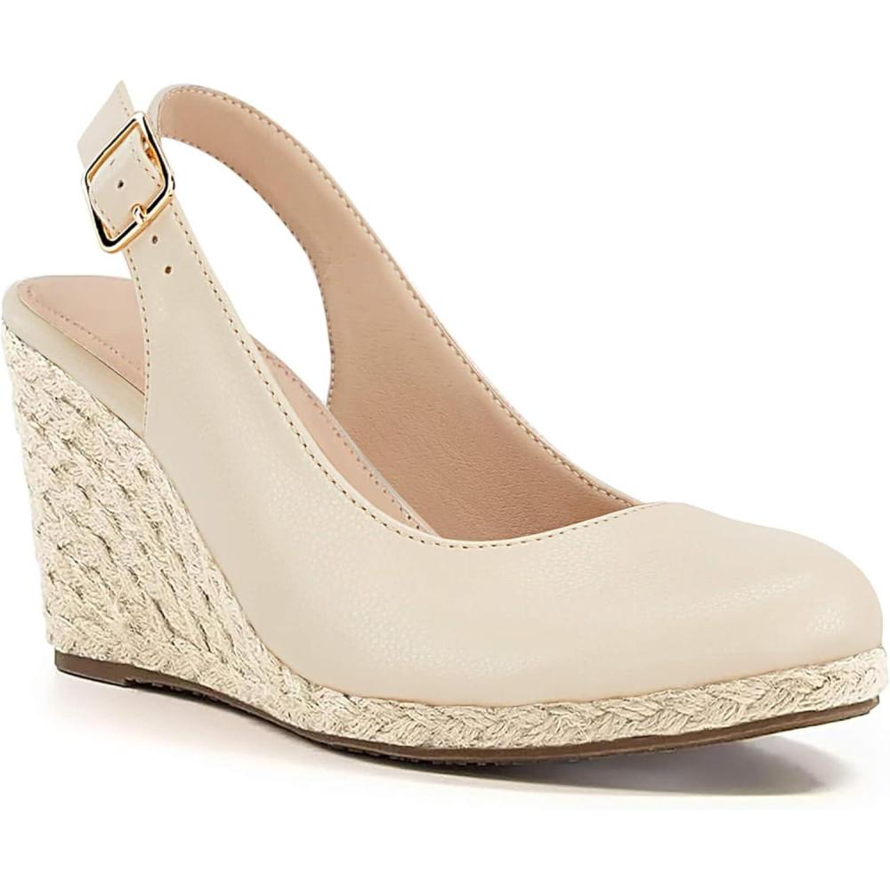 image:imageCoutgo Womens Platform Wedges Sandals Espadrilles Closed Toe Slingback Pumps Ankle Buckle Strap Summer Beach Dress ShoesBeige