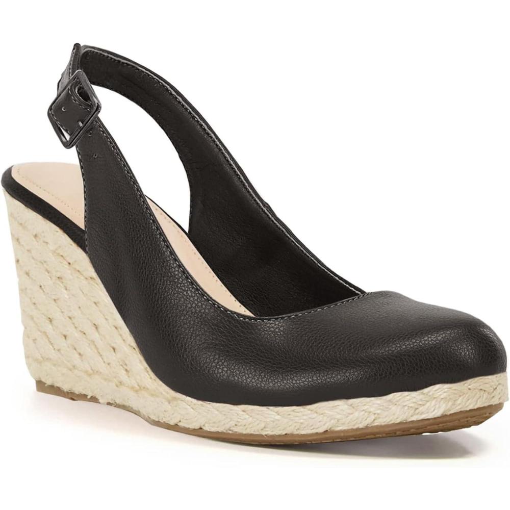 image:imageCoutgo Womens Platform Wedges Sandals Espadrilles Closed Toe Slingback Pumps Ankle Buckle Strap Summer Beach Dress ShoesBlack