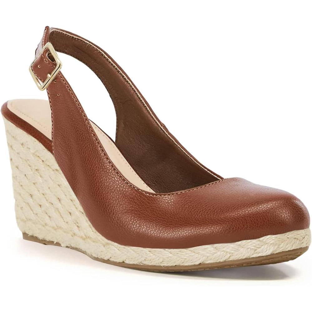 image:imageCoutgo Womens Platform Wedges Sandals Espadrilles Closed Toe Slingback Pumps Ankle Buckle Strap Summer Beach Dress ShoesBrown