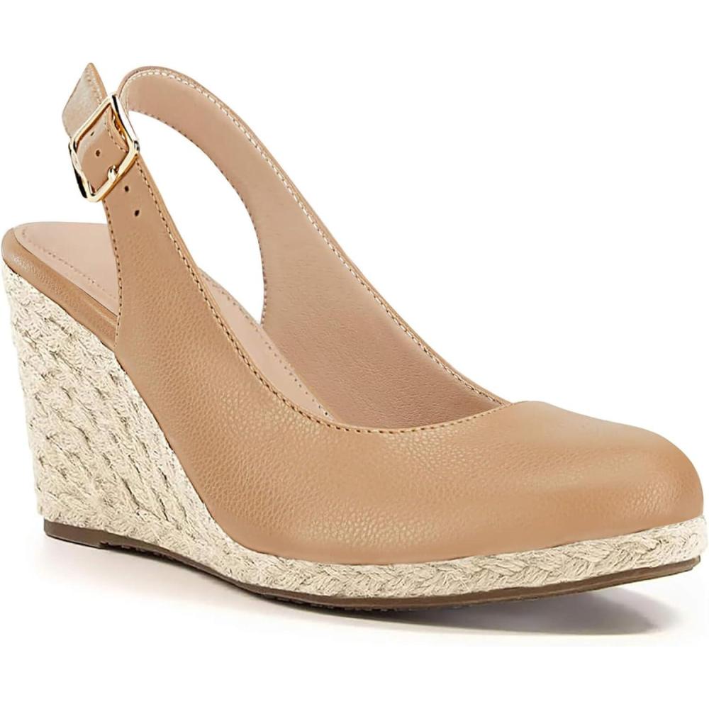 image:imageCoutgo Womens Platform Wedges Sandals Espadrilles Closed Toe Slingback Pumps Ankle Buckle Strap Summer Beach Dress ShoesCamel