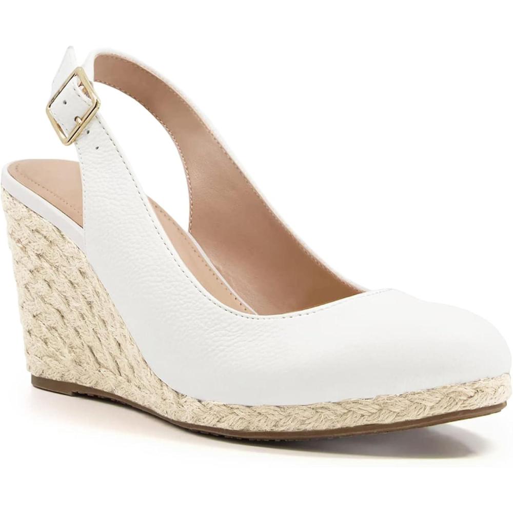 image:imageCoutgo Womens Platform Wedges Sandals Espadrilles Closed Toe Slingback Pumps Ankle Buckle Strap Summer Beach Dress ShoesWhite