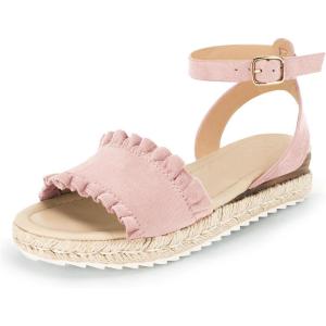 Coutgo Girls Espadrille Platform Sandals Ruffle Open Toe Ankle Buckle Strap Wedge Casual Summer Shoes for Kids Toddlers(Pink)