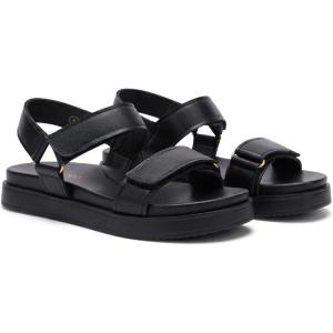 Coutgo Womens Flat Sandals Arch Support Adjustable Strap Sandals Comfort Walking Summer Beach Shoes(Black Pu)