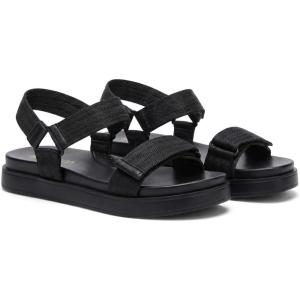 Coutgo Womens Flat Sandals Arch Support Adjustable Strap Sandals Comfort Walking Summer Beach Shoes(Black Textile)