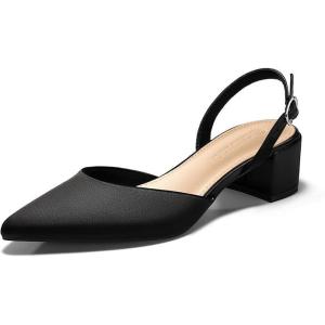 Coutgo Womens Low Chunky Heels Slingback Closed Pointed Toe Pumps Party Wedding Dress Shoes(Black-1)