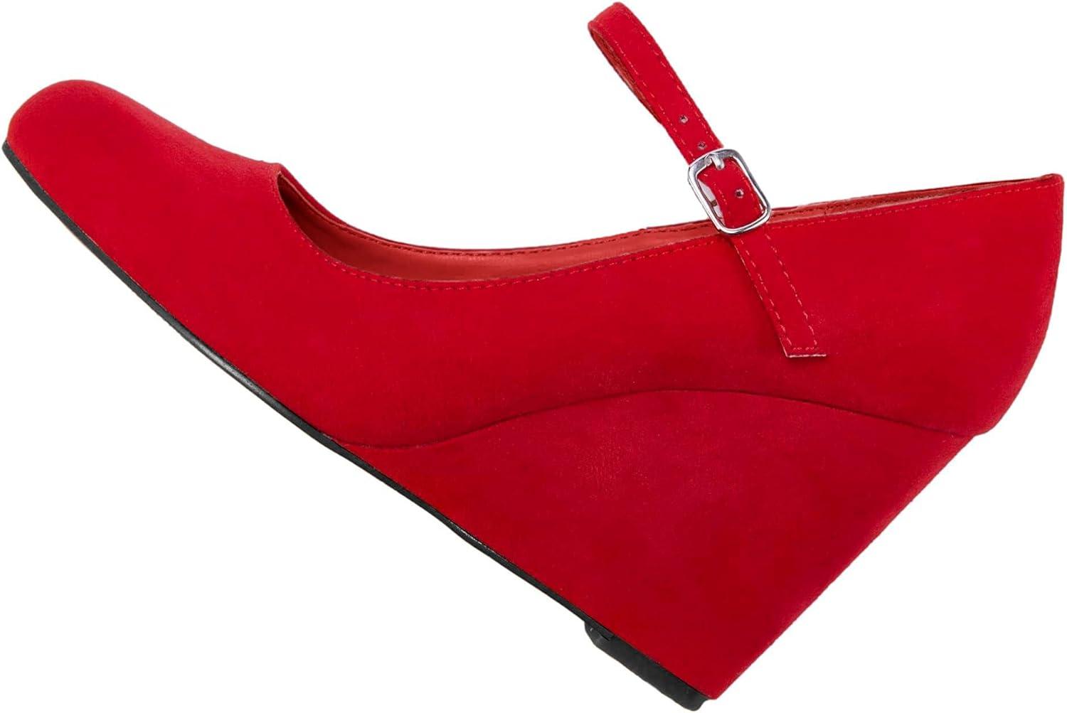 image:imageCoutgo Womens Wedge Pumps Dressy Mary Jane Shoes Comfort Wedges Closed Toe Ankle Strap Heeled ShoesRed