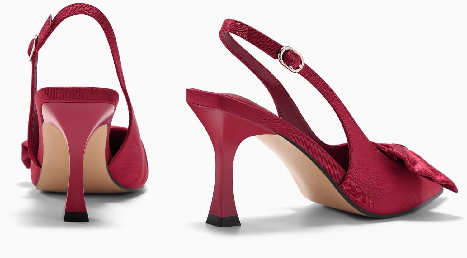 image:imageCoutgo Womens Slingback High Heels Bow Tie Closed Pointed Toe Pumps Wedding Party Dress ShoesBurgundy