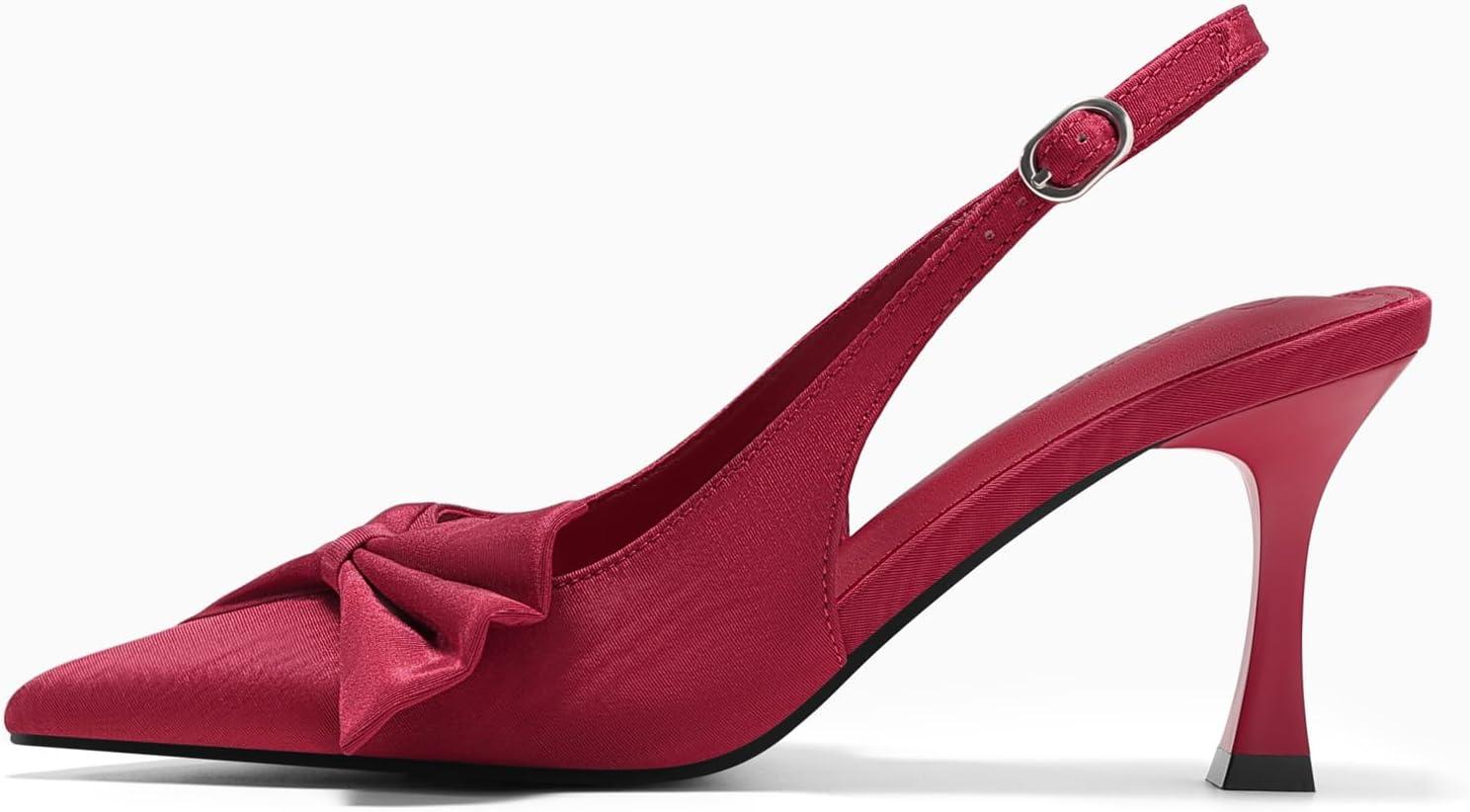 image:imageCoutgo Womens Slingback High Heels Bow Tie Closed Pointed Toe Pumps Wedding Party Dress ShoesBurgundy