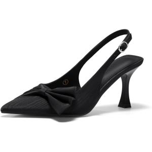 Coutgo Womens Slingback High Heels Bow Tie Closed Pointed Toe Pumps Wedding Party Dress Shoes(Black)