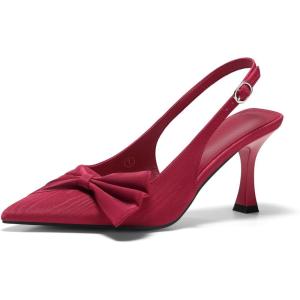 Coutgo Womens Slingback High Heels Bow Tie Closed Pointed Toe Pumps Wedding Party Dress Shoes(Burgundy)