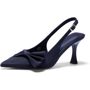 Coutgo Womens Slingback High Heels Bow Tie Closed Pointed Toe Pumps Wedding Party Dress Shoes(Navy)