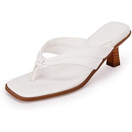 image:imageCoutgo Womens Kitten Heel Thong Sandals Flip Flops Slip On Square Open Toe Slippers Low Stacked Heeled MulesWhite