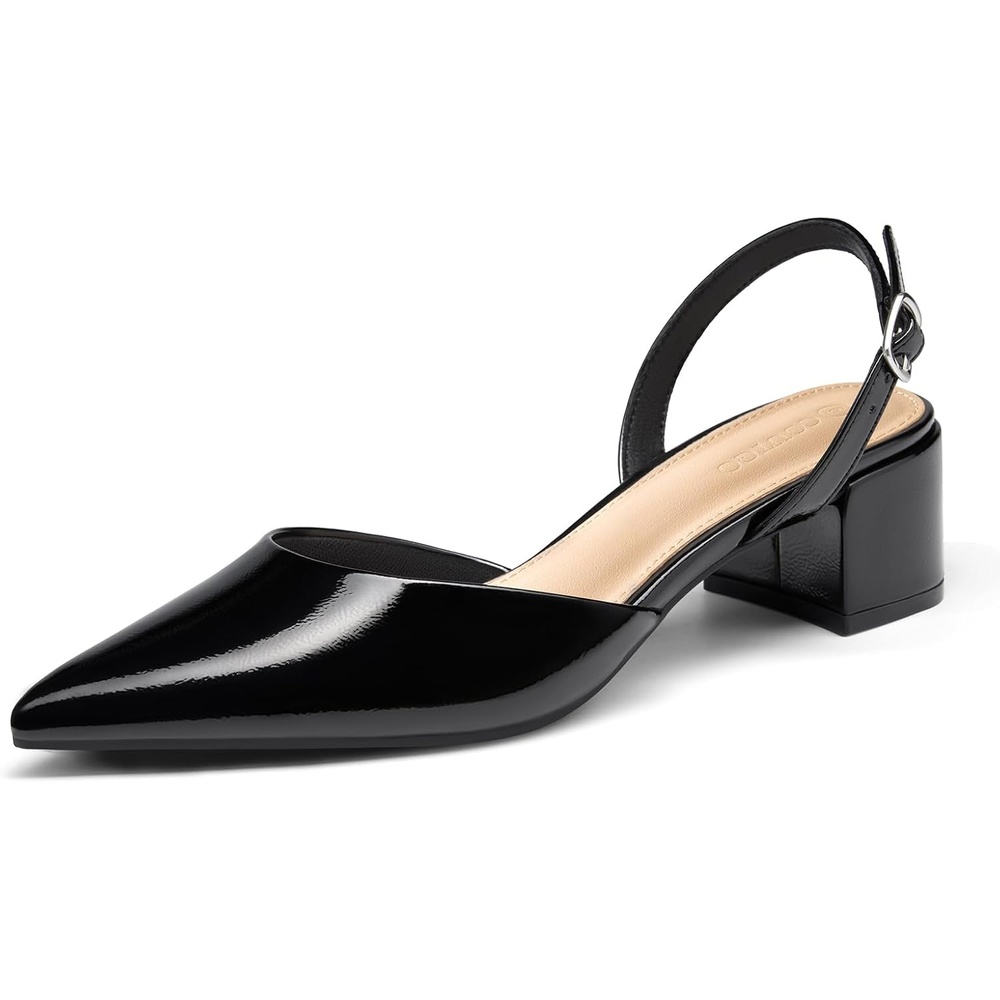 image:imageCoutgo Womens Low Chunky Heels Slingback Closed Pointed Toe Pumps Party Wedding Dress ShoesCool Black