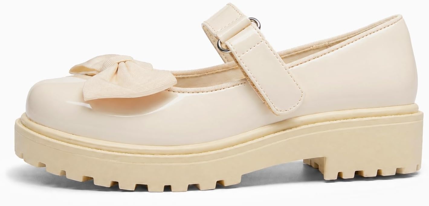 image:imageCoutgo Girls Mary Jane Dress Shoes Bow Closed Toe Chunky Heel Flats Platform Loafers School Uniform ShoesBeige