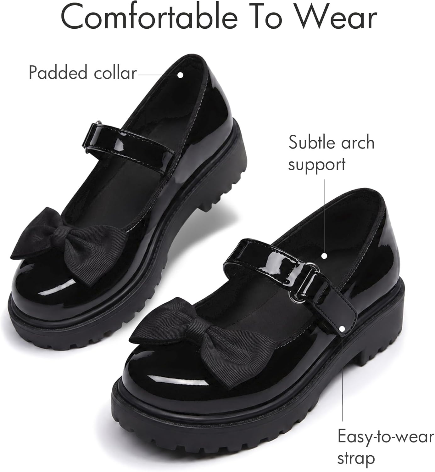 image:imageCoutgo Girls Mary Jane Dress Shoes Bow Closed Toe Chunky Heel Flats Platform Loafers School Uniform ShoesBlack