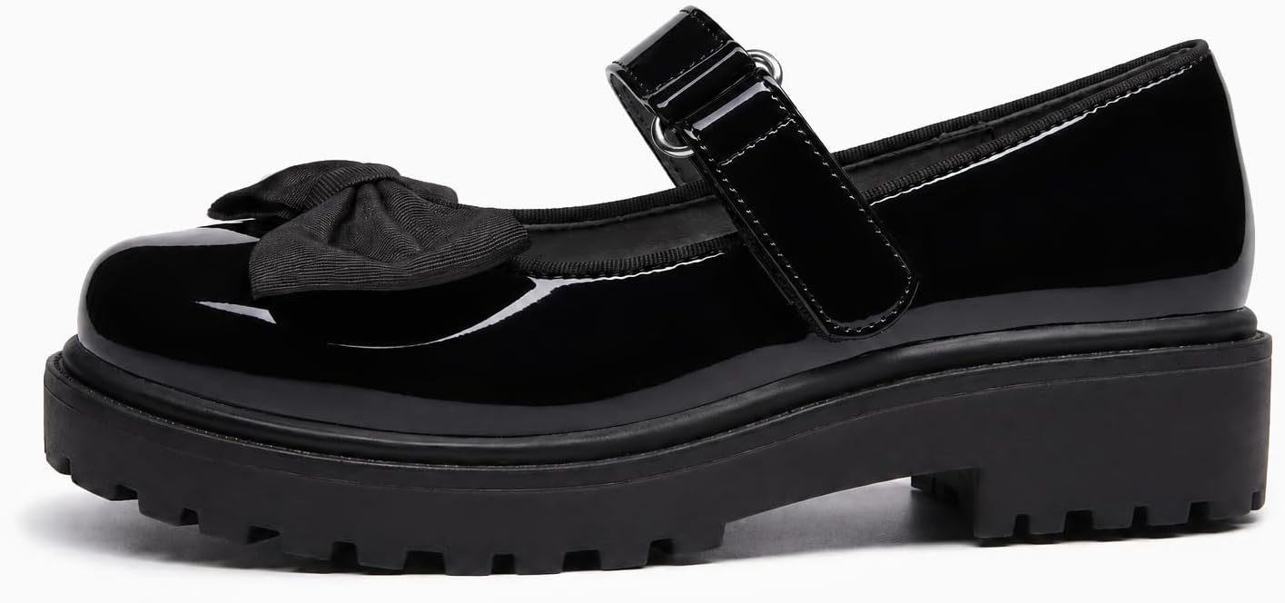 image:imageCoutgo Girls Mary Jane Dress Shoes Bow Closed Toe Chunky Heel Flats Platform Loafers School Uniform ShoesBlack