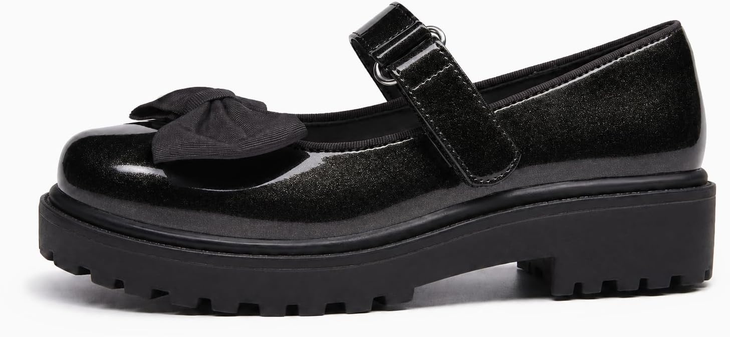 image:imageCoutgo Girls Mary Jane Dress Shoes Bow Closed Toe Chunky Heel Flats Platform Loafers School Uniform ShoesCool Black