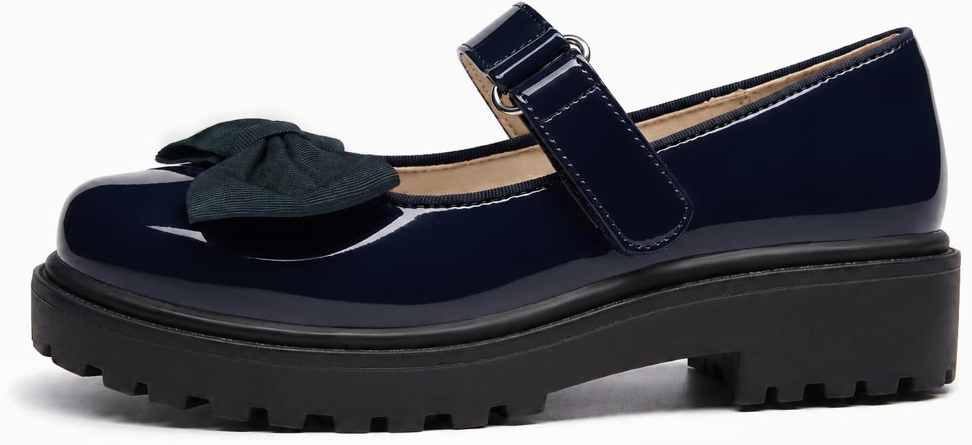 image:imageCoutgo Girls Mary Jane Dress Shoes Bow Closed Toe Chunky Heel Flats Platform Loafers School Uniform ShoesNavy