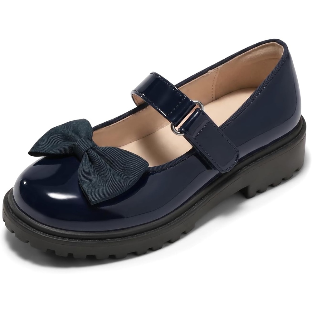image:imageCoutgo Girls Mary Jane Dress Shoes Bow Closed Toe Chunky Heel Flats Platform Loafers School Uniform ShoesNavy