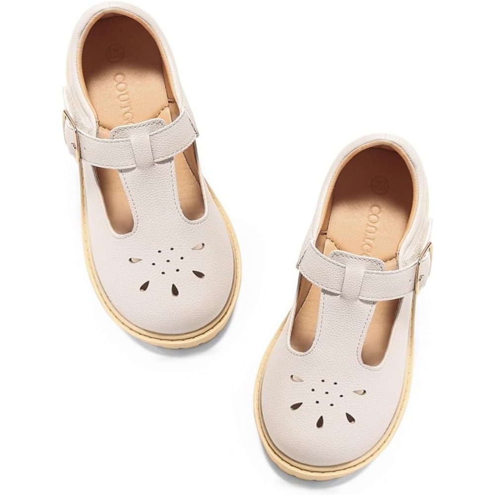 image:imageCoutgo Girls Mary Jane Dress Shoes Platform Loafers Chunky Heel TStrap Flats School Uniform ShoesBeige