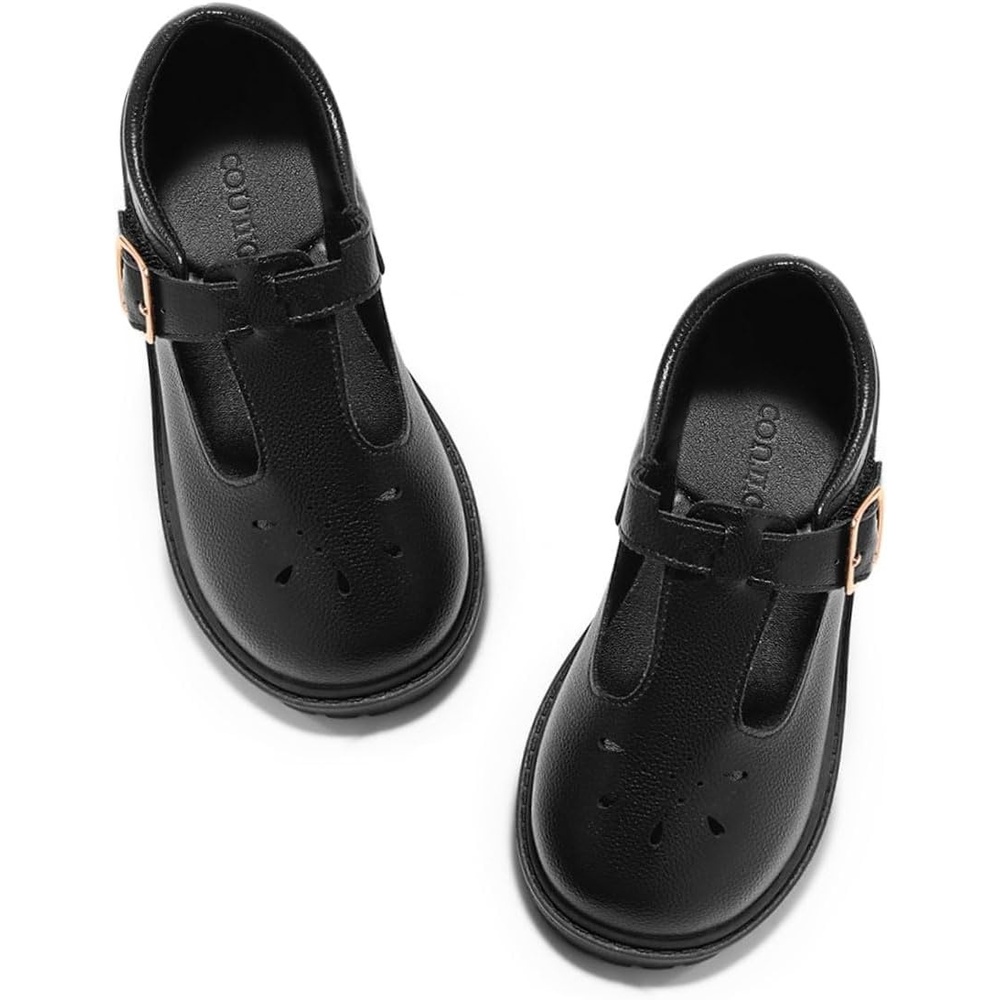 image:imageCoutgo Girls Mary Jane Dress Shoes Platform Loafers Chunky Heel TStrap Flats School Uniform ShoesBlack