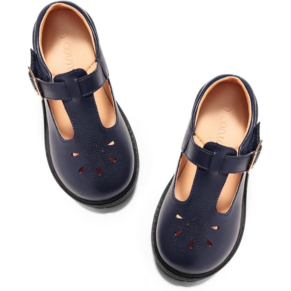 image:imageCoutgo Girls Mary Jane Dress Shoes Platform Loafers Chunky Heel TStrap Flats School Uniform ShoesNavy