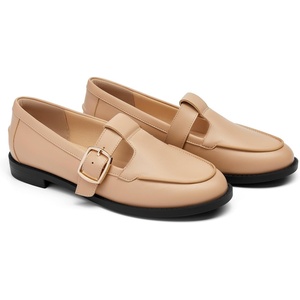 Coutgo Womens Slip On Loafers T-Strap Closed Round Toe Flats Comfortable Work Business Dress Shoes(Khaki)